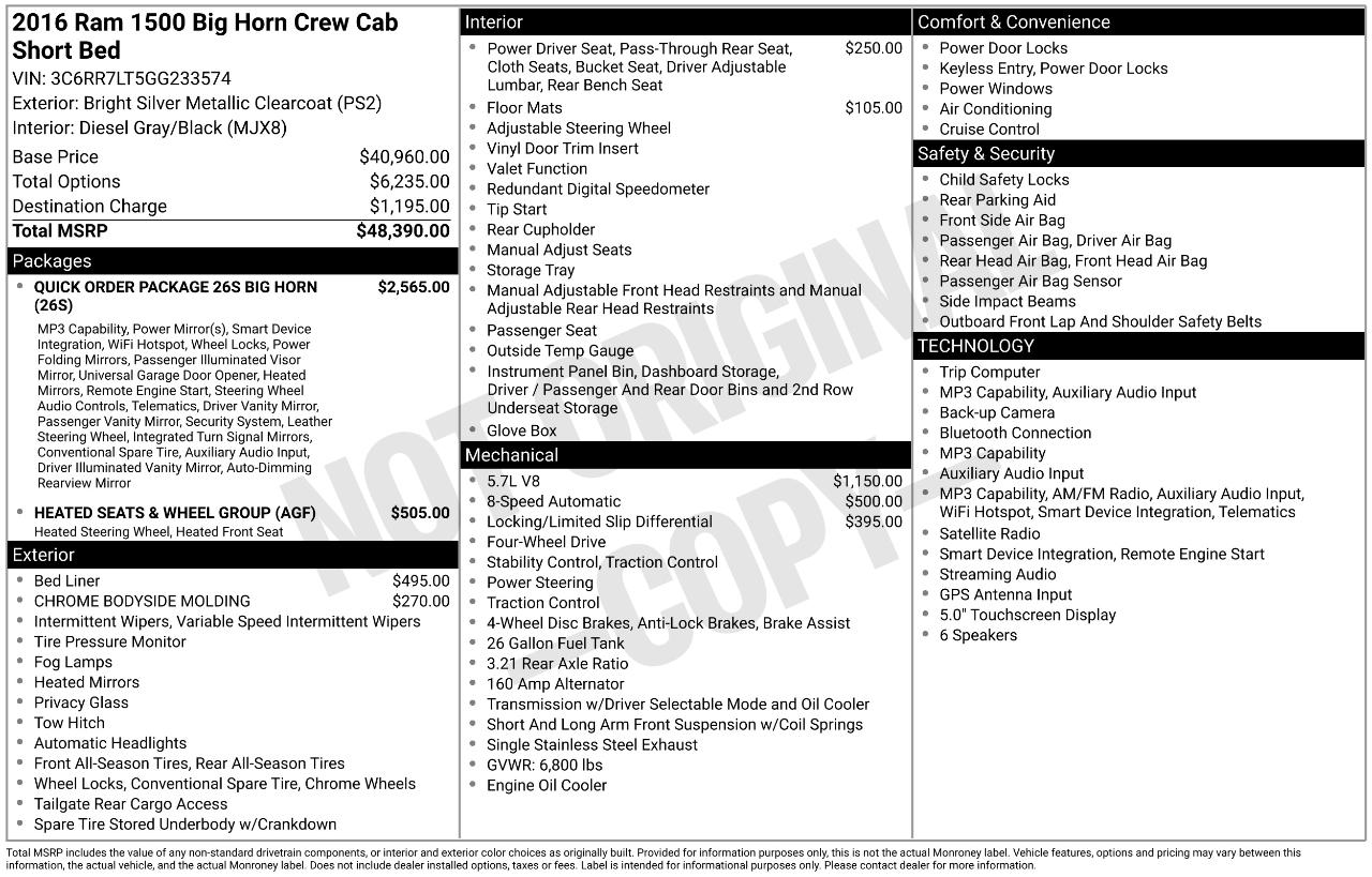 RAM 1500 SLT Crew Cab SWB 4WD 2016