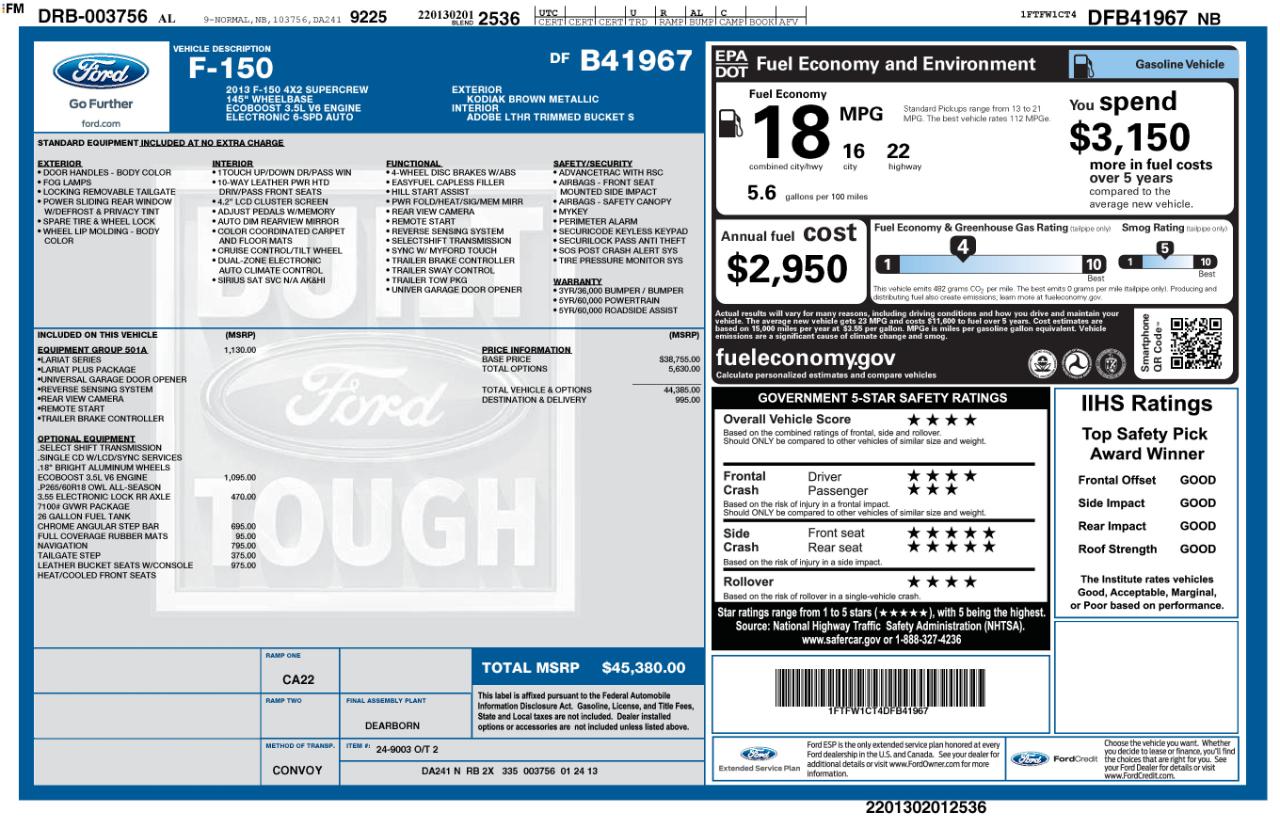 Ford F-150 Lariat SuperCrew 6.5-ft. Bed 2WD 2013