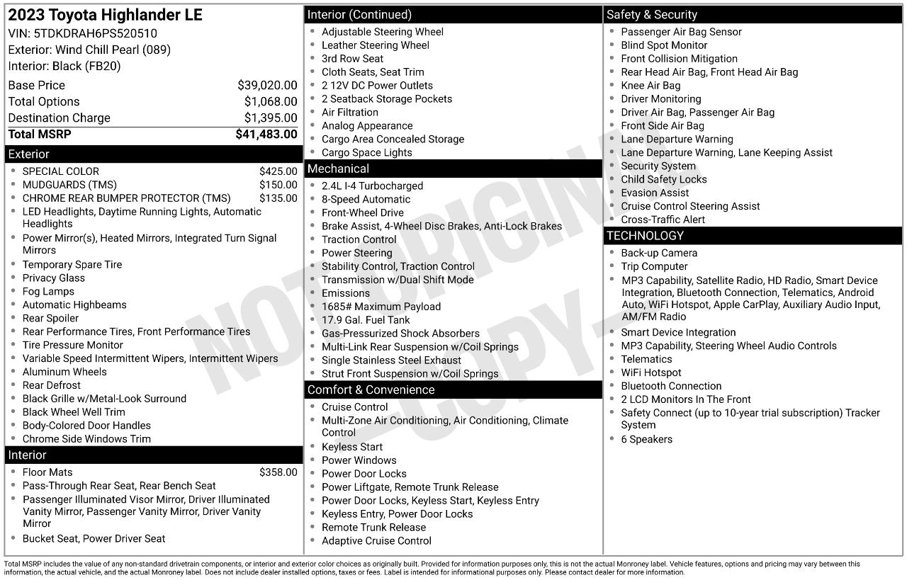 Toyota Highlander LE 2023
