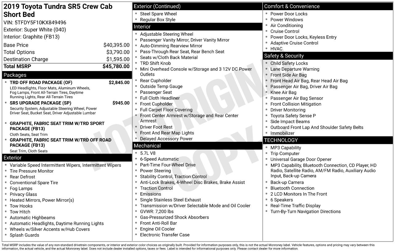 Toyota Tundra SR5 5.7L V8 CrewMax 4WD 2019