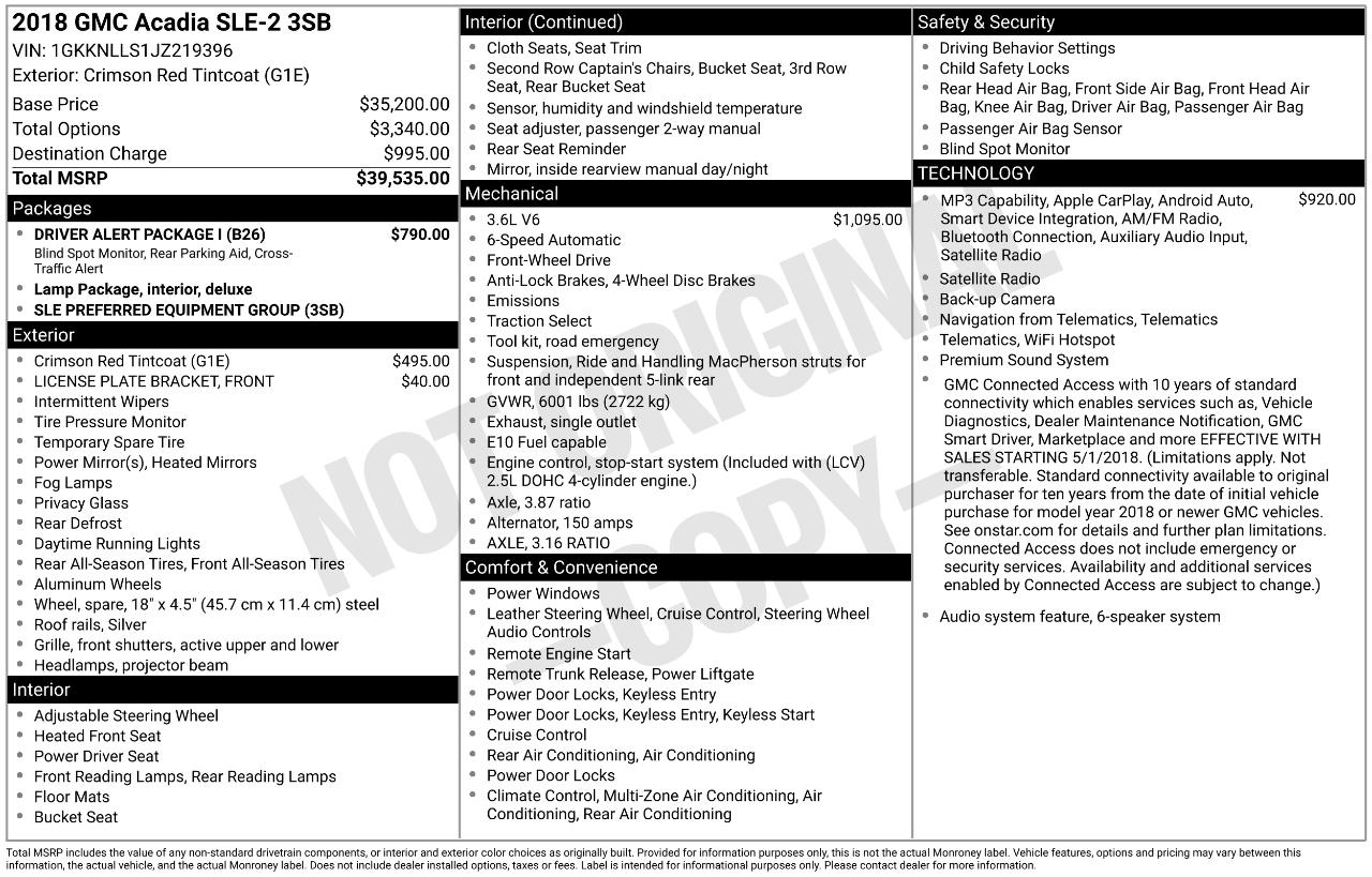 GMC Acadia SLE-2 FWD 2018