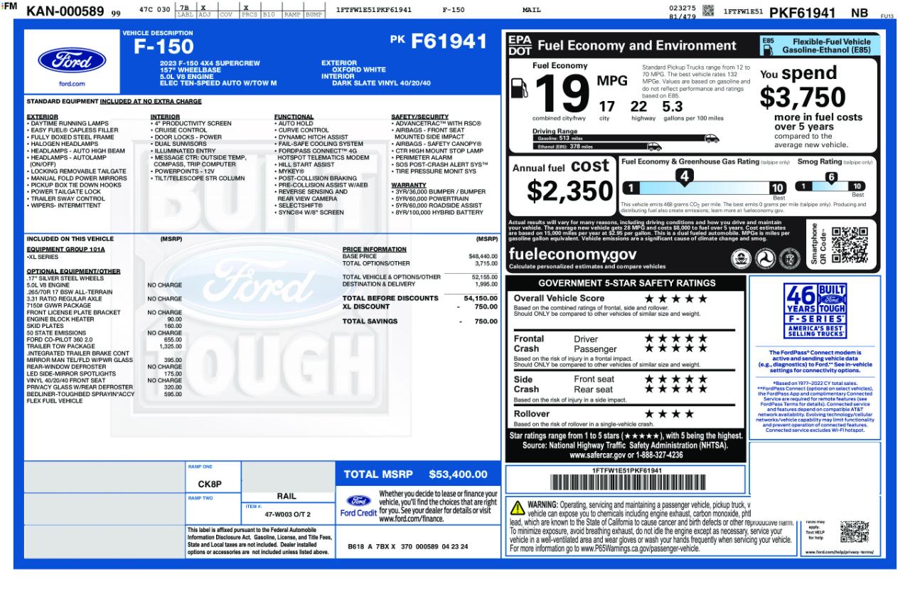 Ford F-150 XL SuperCrew 6.5-ft. Bed 4WD 2023