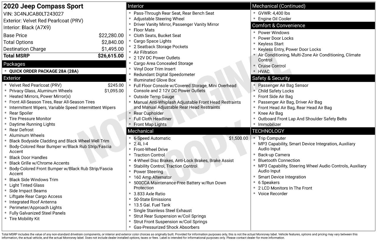 Jeep Compass Sport FWD 2020