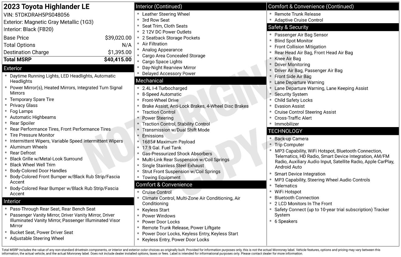 Toyota Highlander LE 2023
