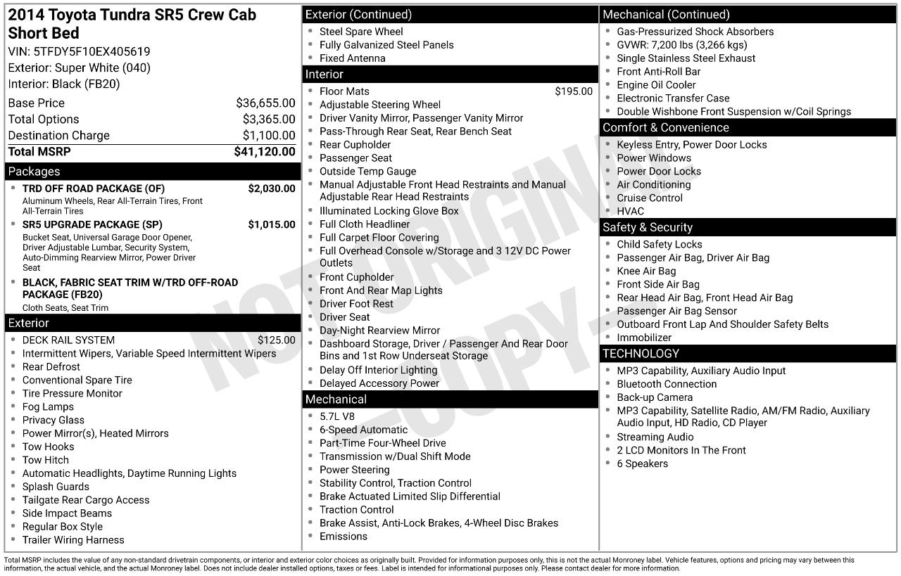 Toyota Tundra SR5 5.7L V8 CrewMax 4WD 2014