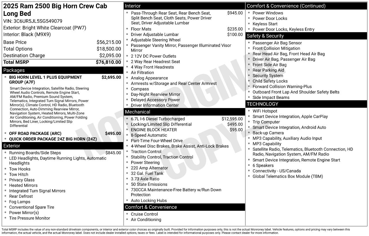 RAM 2500 Big Horn Crew Cab 4WD LWB 2025