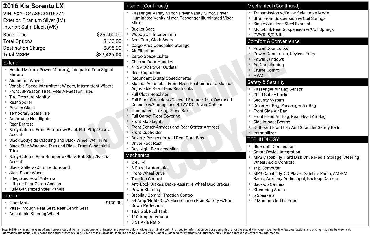 Kia Sorento LX 2WD 2016
