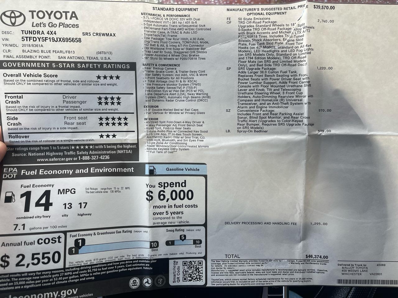 Toyota Tundra 4WD 1794 Edition CrewMax 5.5' Bed 5.7L (Natl) 2018