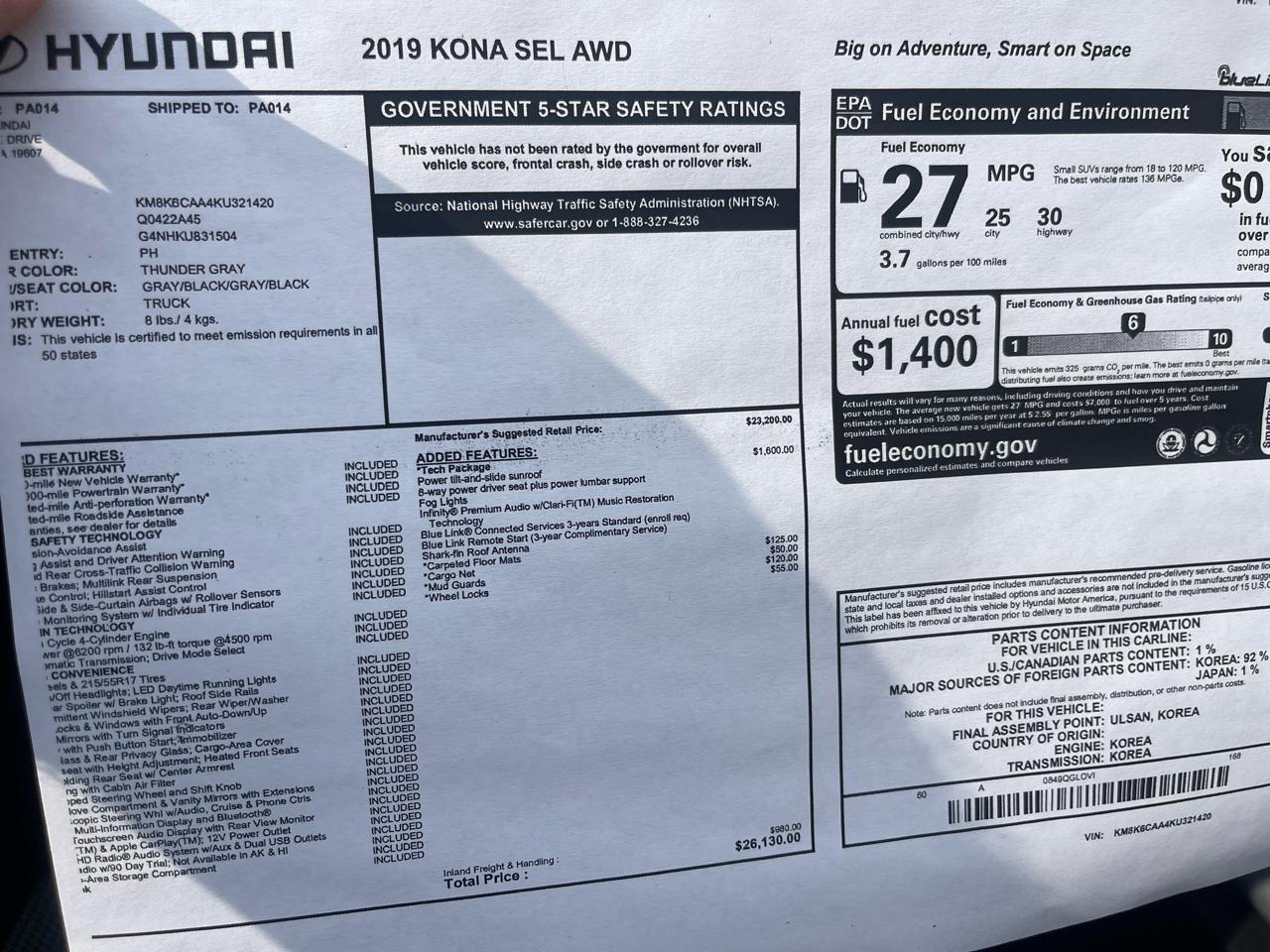 Hyundai Kona SEL Auto AWD 2019