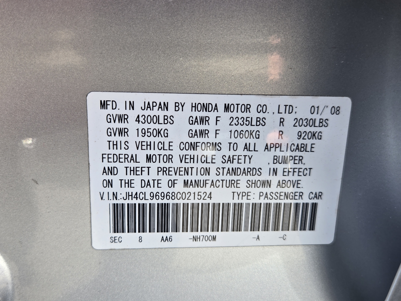 Acura TSX 4dr Sdn Auto Nav 2008