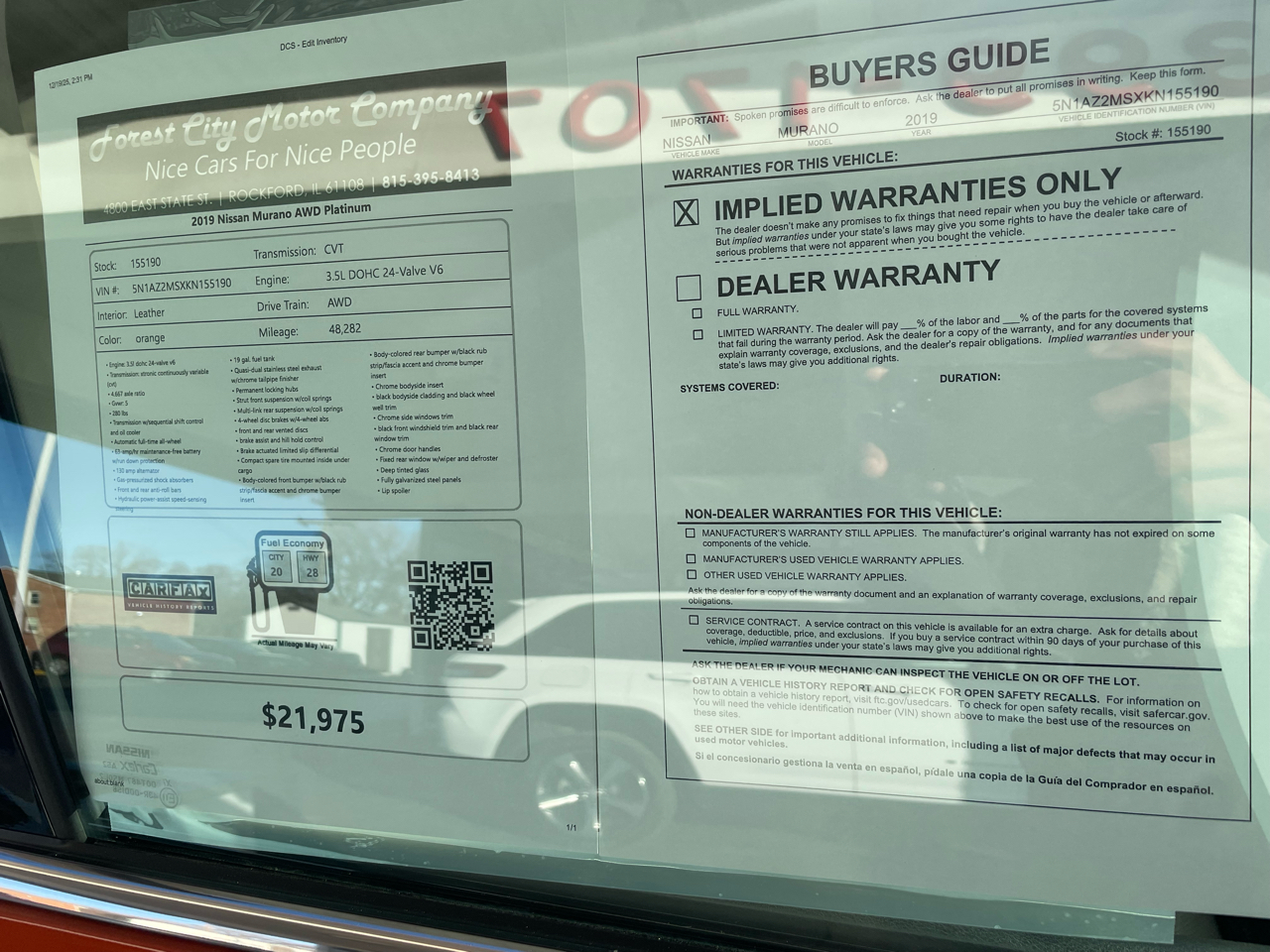 Nissan Murano AWD 4dr SL 2019