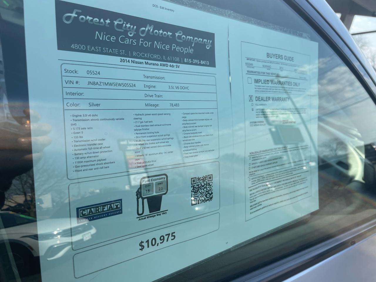 Nissan Murano AWD 4dr SV 2014