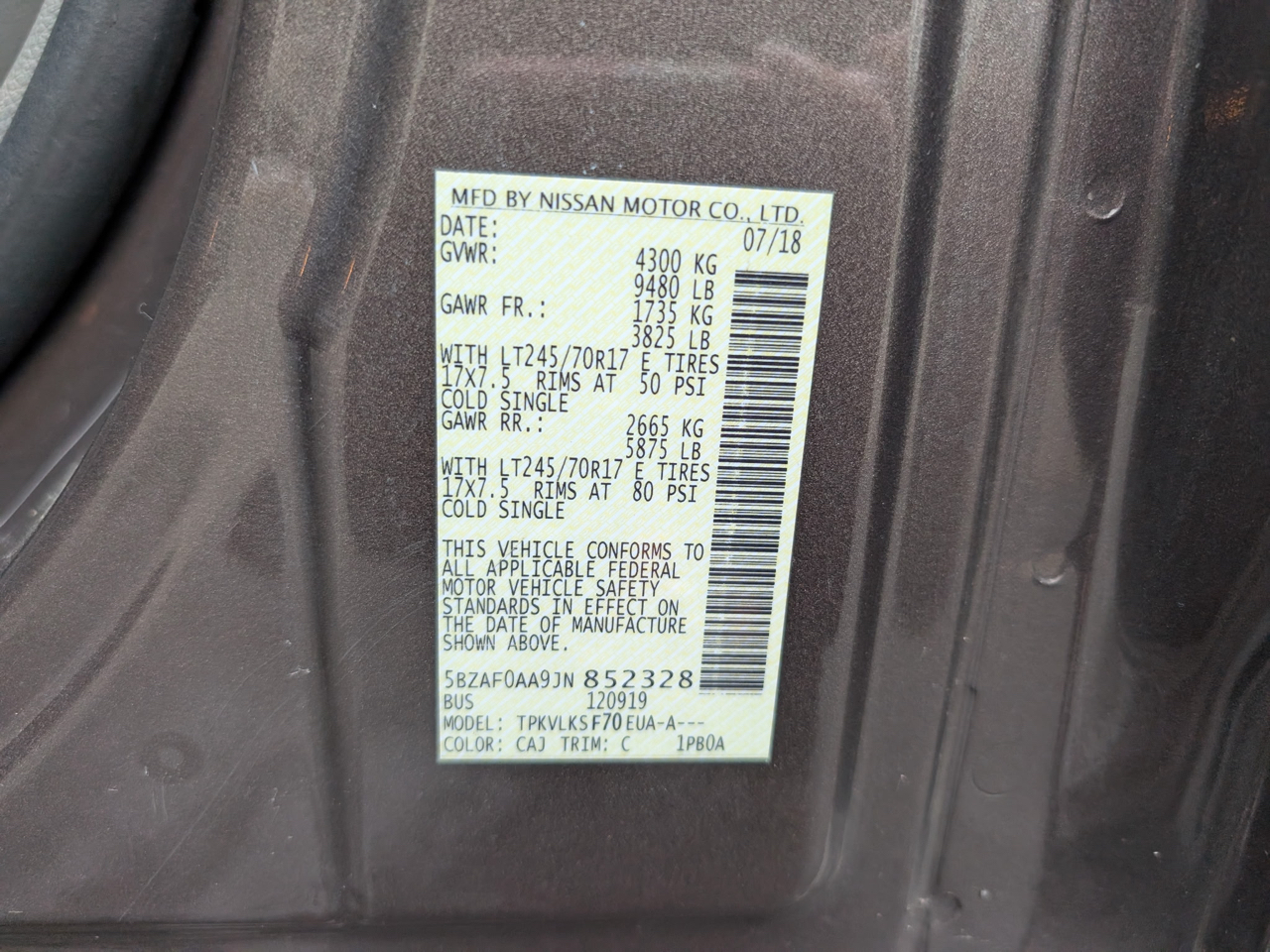 Nissan NV Passenger NV3500 HD SL V8 2018