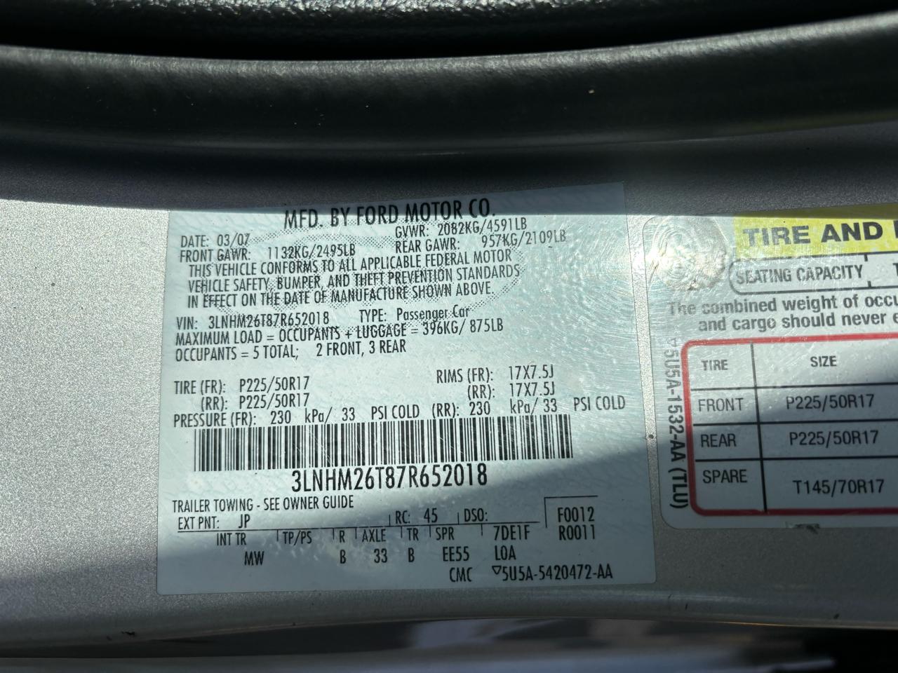 Lincoln MKZ 4dr Sdn FWD 2007