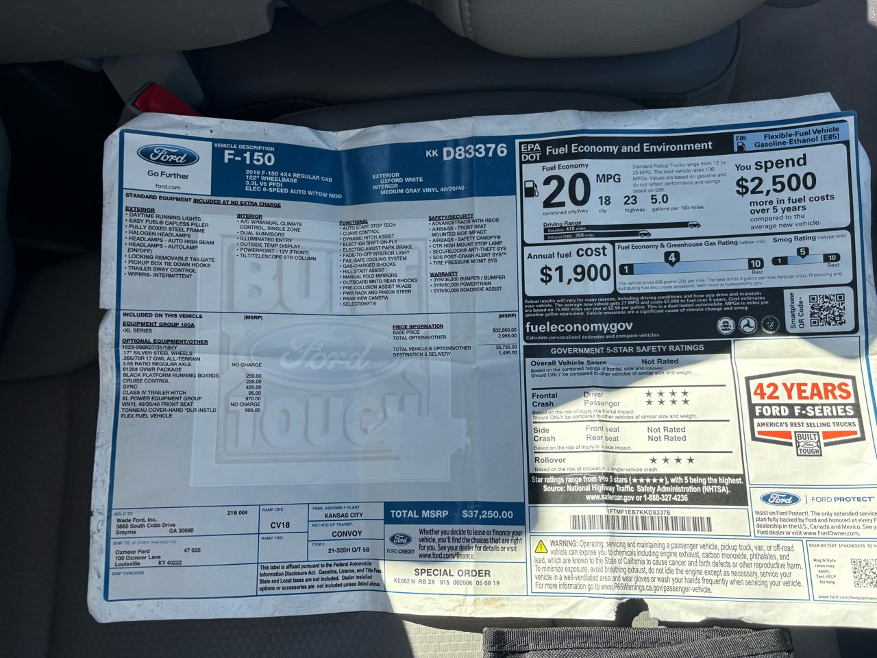 Ford F-150 4WD Reg Cab 126" XL 2019