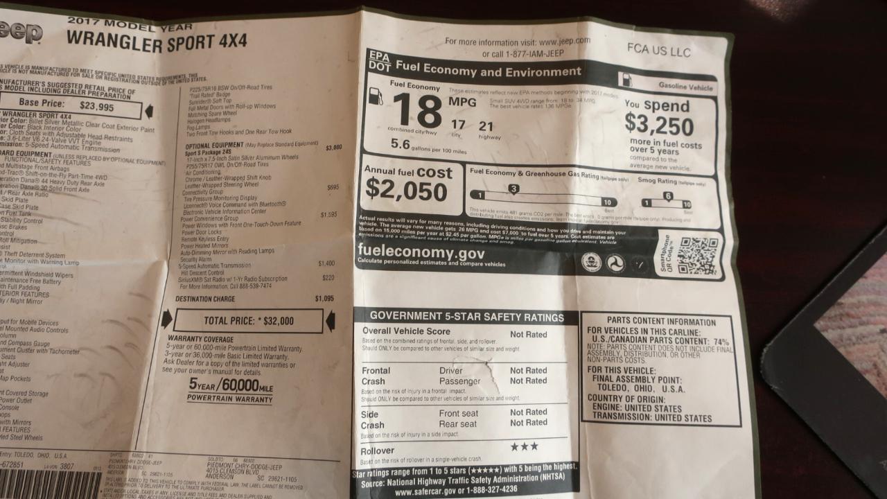 Jeep Wrangler Sport 4WD 2017