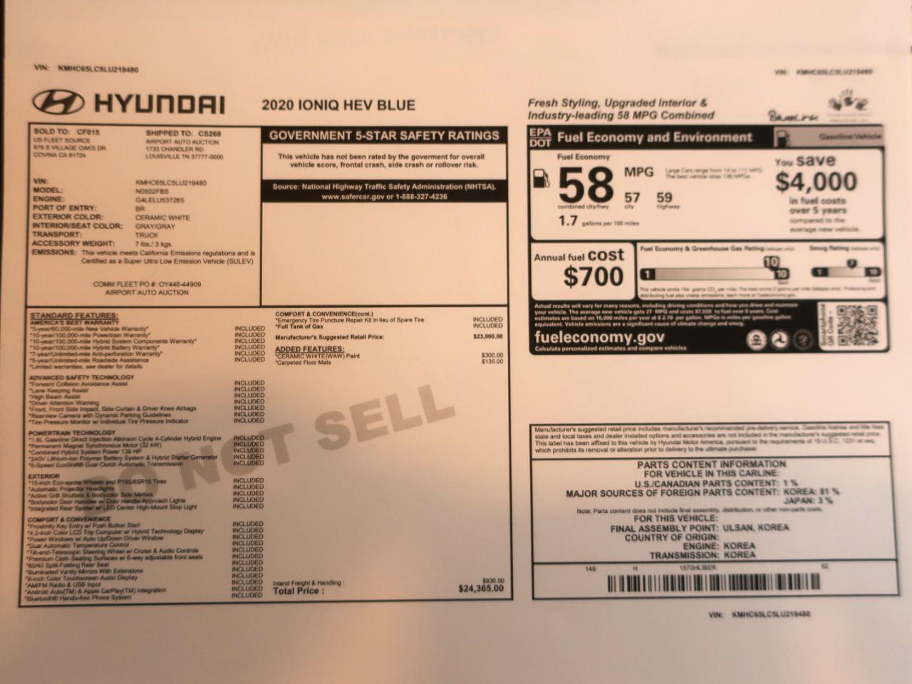 Hyundai Ioniq Hybrid Blue 2020