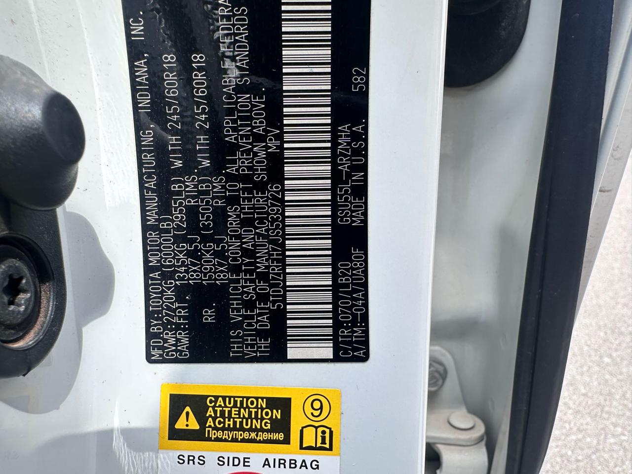 Toyota Highlander XLE V6 AWD (Natl) 2018