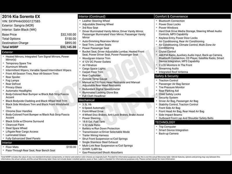 Kia Sorento EX V6 2WD 2016