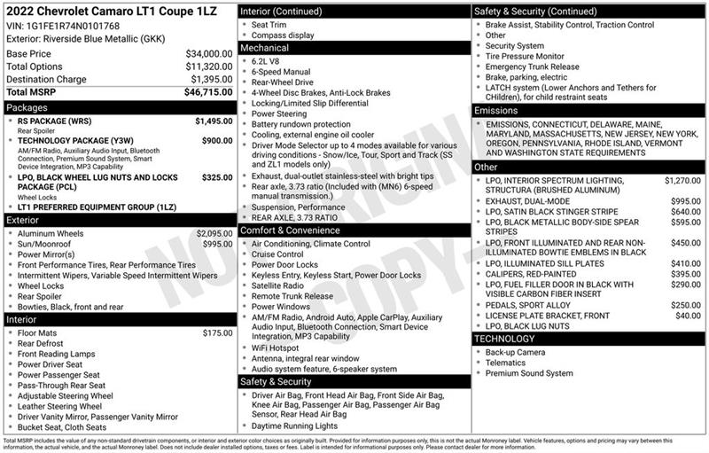 Chevrolet Camaro 1SS Coupe 6M 2022