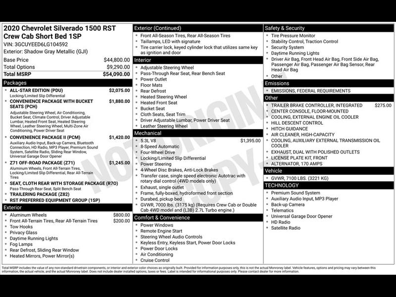 Chevrolet Silverado 1500 RST Crew Cab 4WD 2020 Chevrolet Silverado 1500 RST Crew Cab 4WD 2020