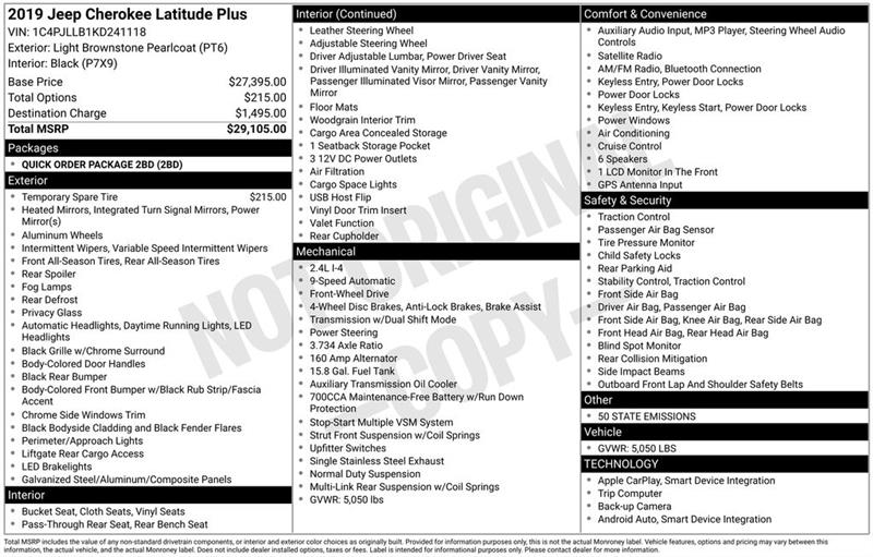 Jeep Cherokee Latitude Plus FWD 2019 Jeep Cherokee Latitude Plus FWD 2019