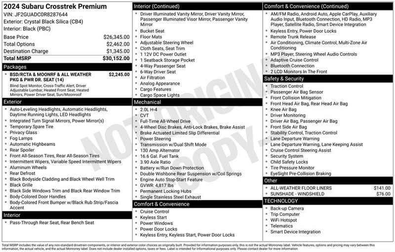 Subaru Crosstrek 2.0i Premium CVT 2024 Subaru Crosstrek 2.0i Premium CVT 2024