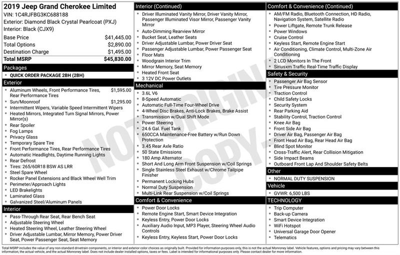 Jeep Grand Cherokee Limited 4WD 2019 Jeep Grand Cherokee Limited 4WD 2019
