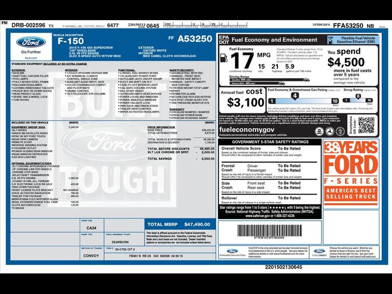2015 Ford F-150 XL SuperCrew 5.5-ft. Bed 4WD