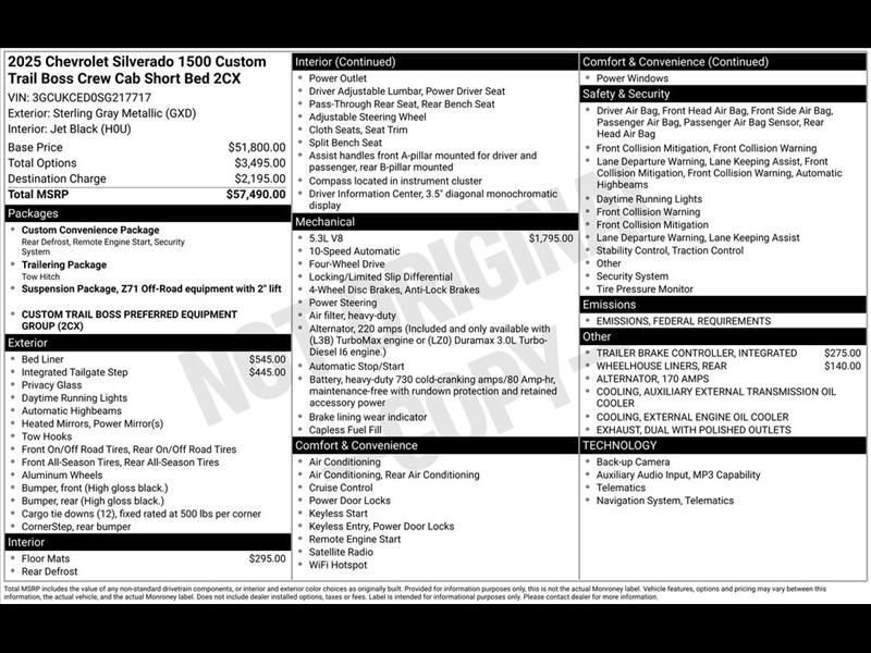 2025 Chevrolet Silverado 1500 Trail Boss Custom Crew Cab 4WD