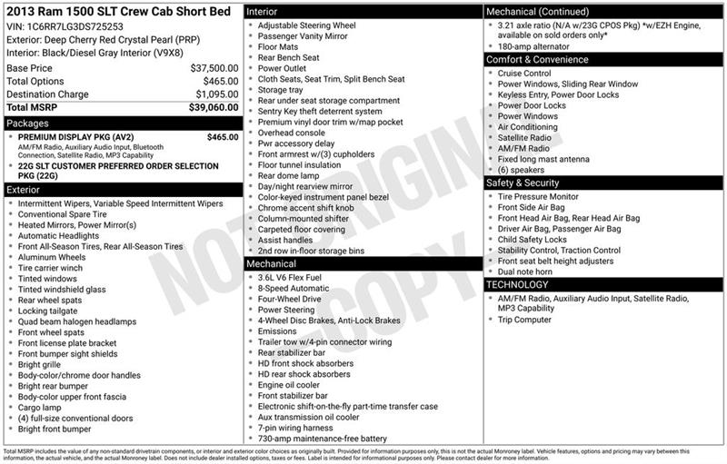 RAM 1500 SLT Crew Cab SWB 4WD 2013