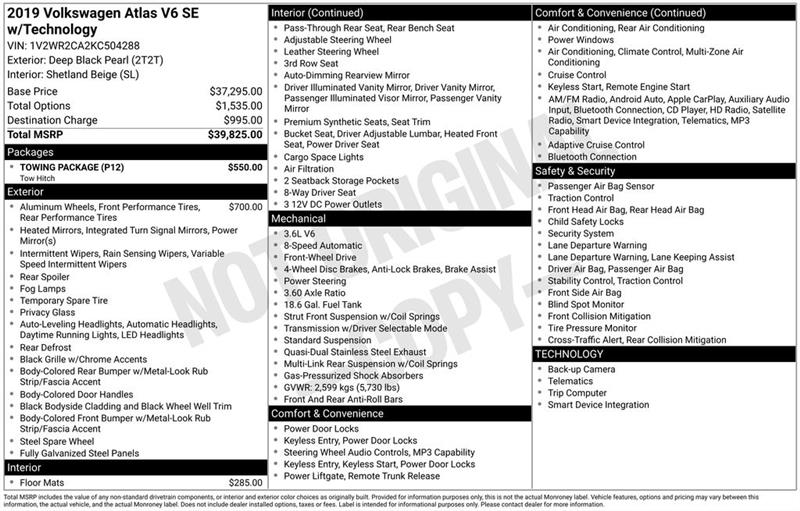 Volkswagen Atlas V6 SE w/Technology 2019
