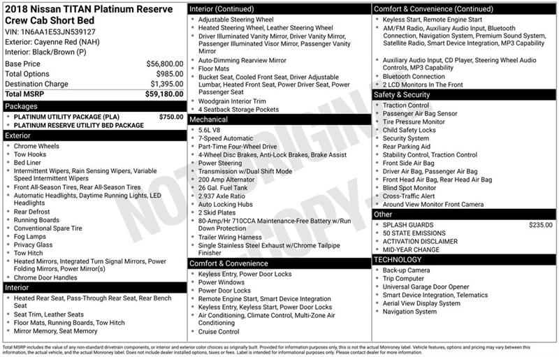 Nissan Titan Platinum Reserve Crew Cab 4WD 2018