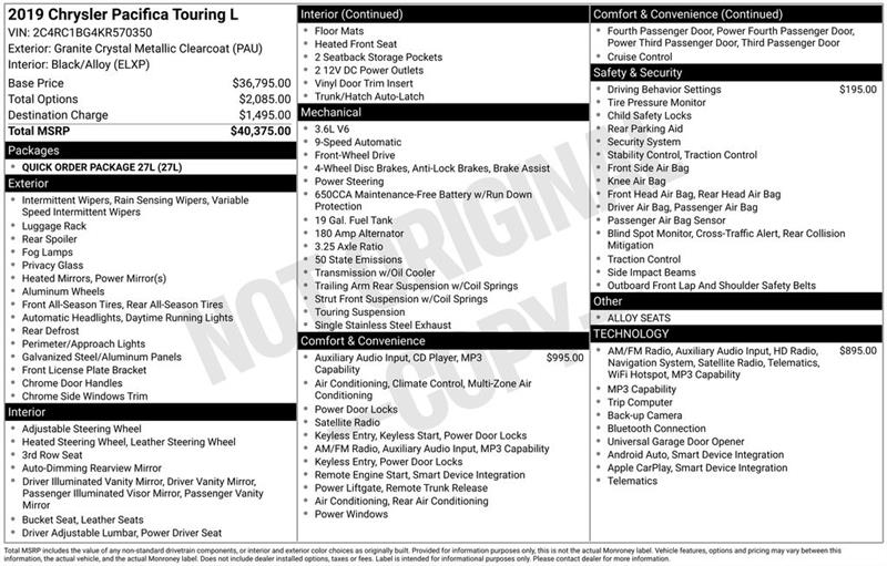 Chrysler Pacifica Touring-L 2019