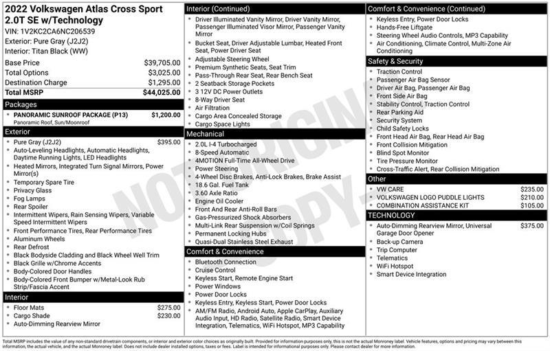Volkswagen Atlas Cross Sport SE w/Technology 4MOTION 2022