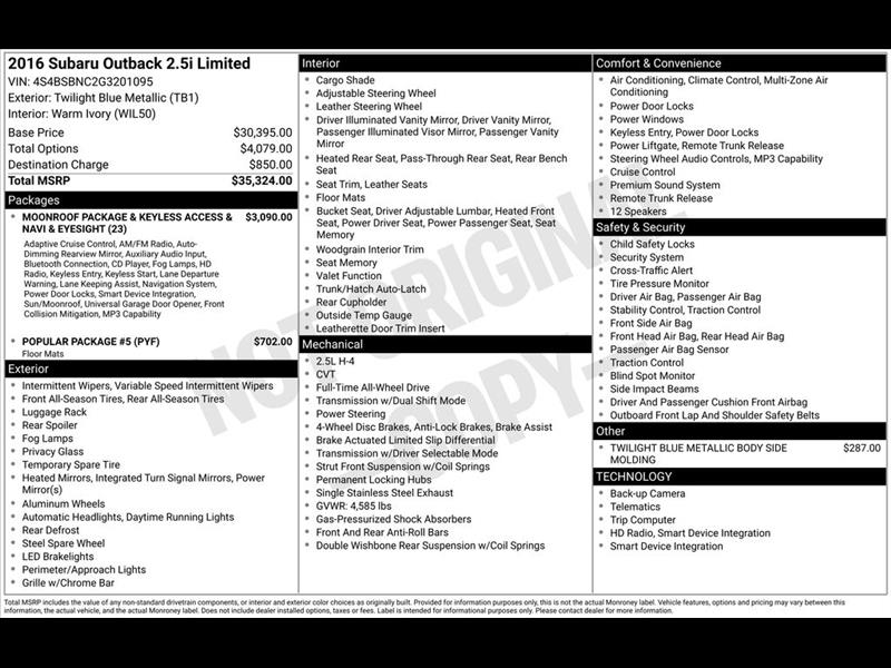 Subaru Outback 2.5i Limited 2016