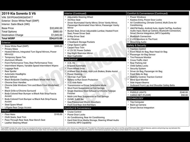 Kia Sorento LX V6 2WD 2019