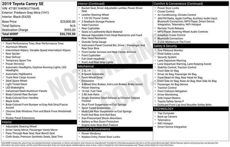 Toyota Camry SE 2019
