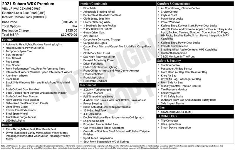 Subaru WRX Premium 6M 2021