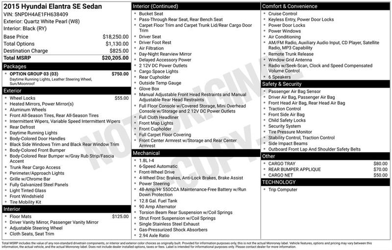 Hyundai Elantra SE 6AT 2015