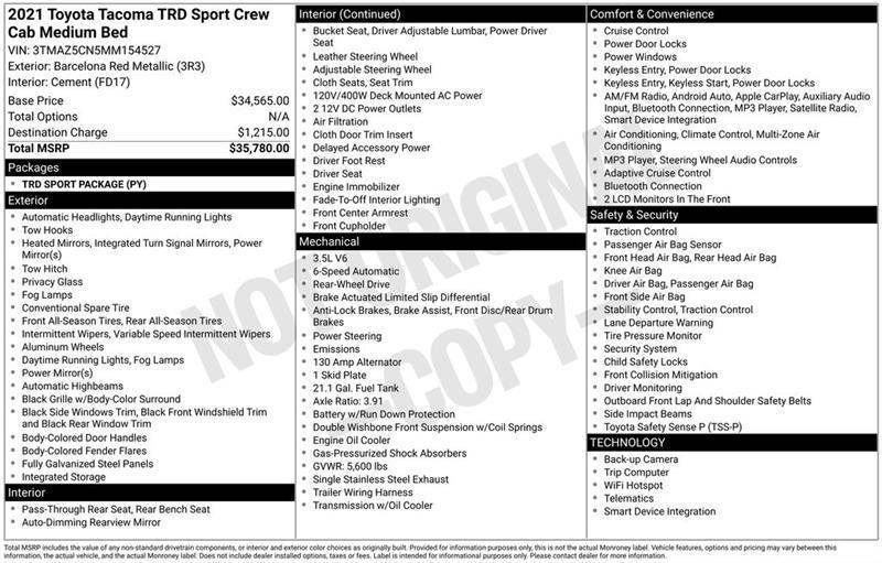 Toyota Tacoma SR5 Double Cab Long Bed V6 6AT 2WD 2021