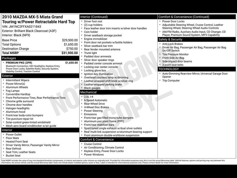 Mazda MX-5 Miata Grand Touring PRHT 2010