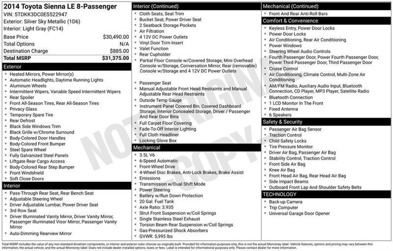 Toyota Sienna LE FWD 8-Passenger V6 2014