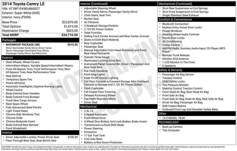Toyota Camry LE 2014