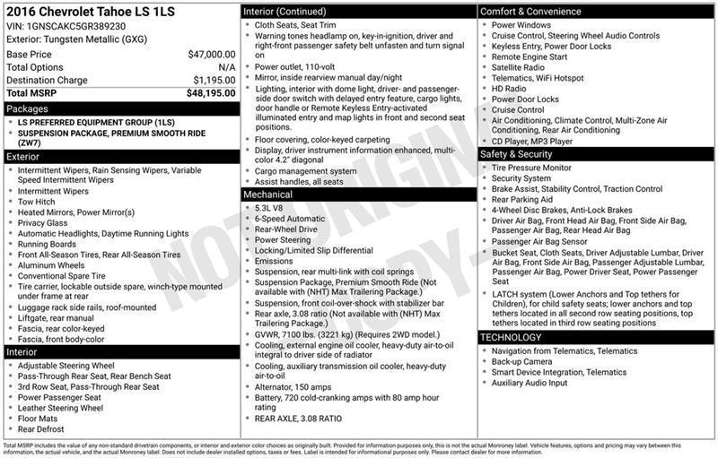 Chevrolet Tahoe LS 2WD 2016