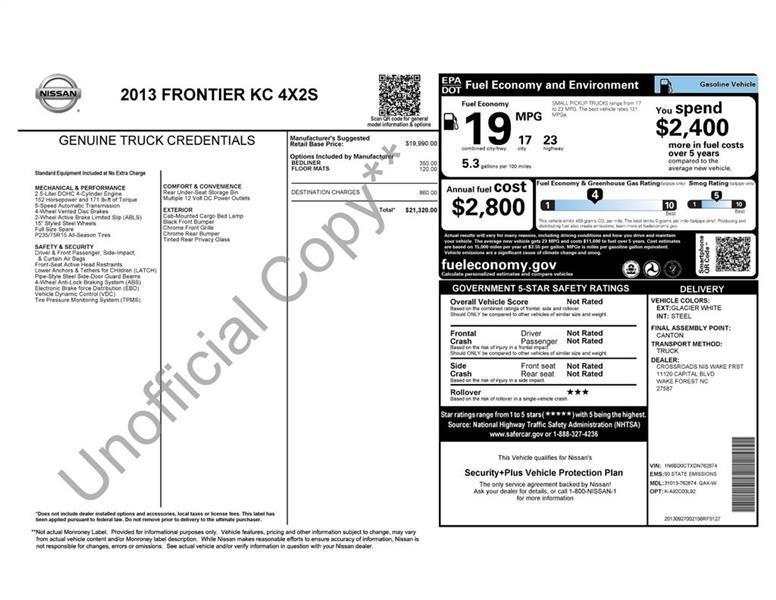 Nissan Frontier S King Cab 2WD 2013