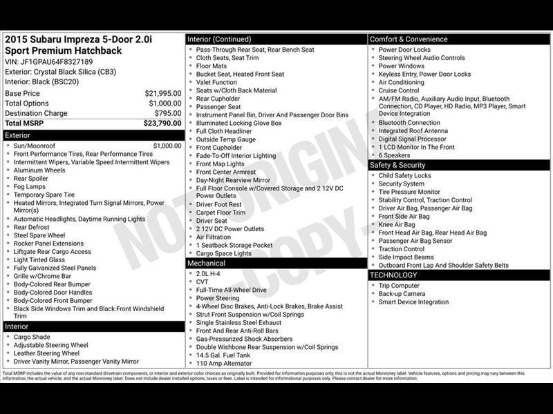 Subaru Impreza 2.0i Sport Premium PZEV CVT 5-Door 2015