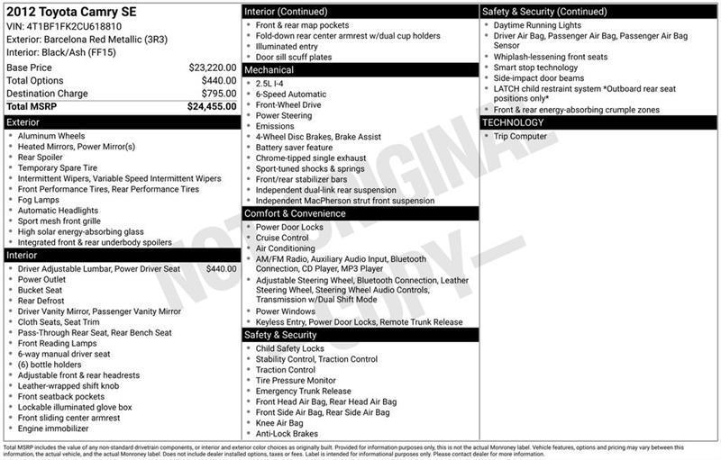 Toyota Camry LE 2012