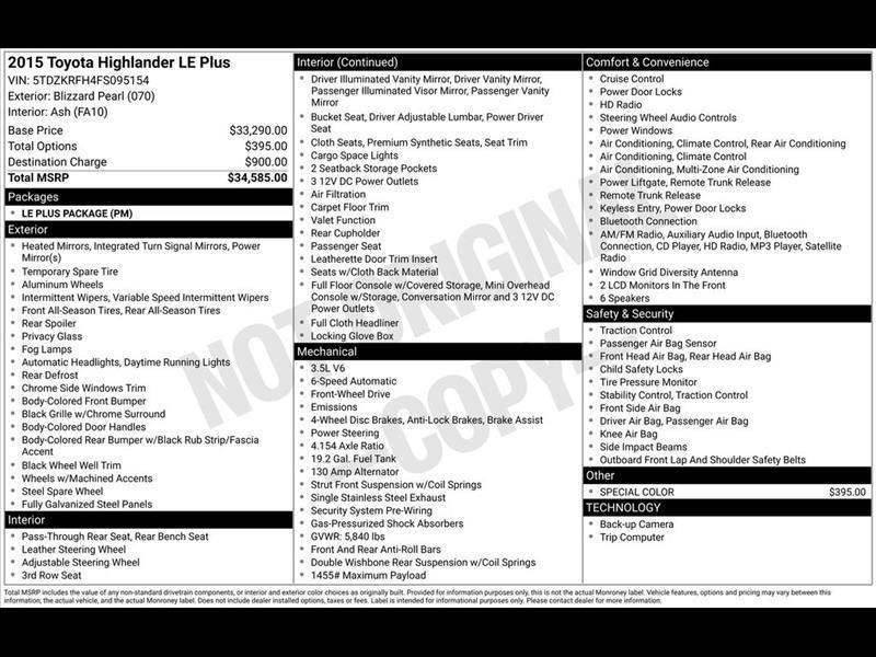 Toyota Highlander LE FWD V6 2015