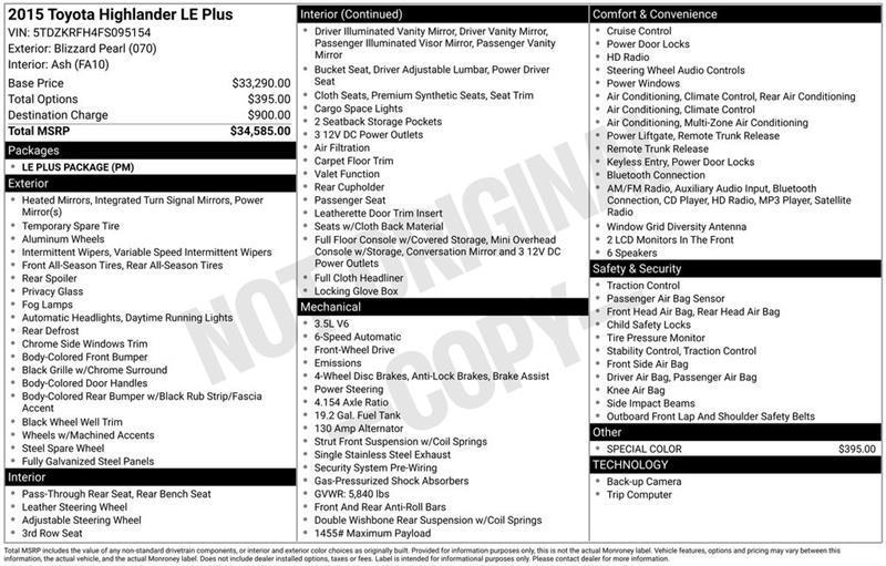Toyota Highlander LE FWD V6 2015